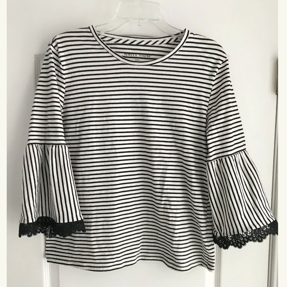 Rebecca Malone Striped Top with 3/4 bell sleeve, size L